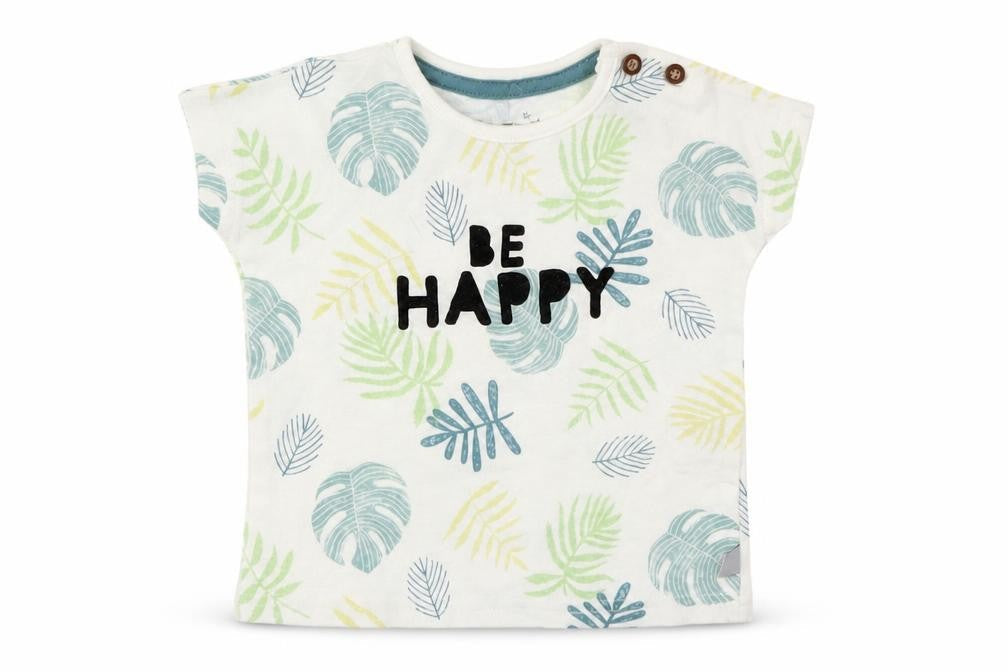 Front view of F&F boys’ green floral basic t-shirt, size 3-6, months