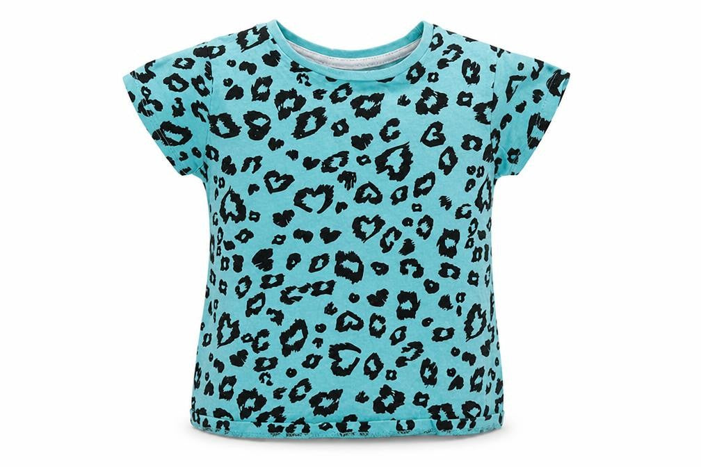 Front view of Pep&Co girls’ blue geometric basic t-shirt, size 7, years