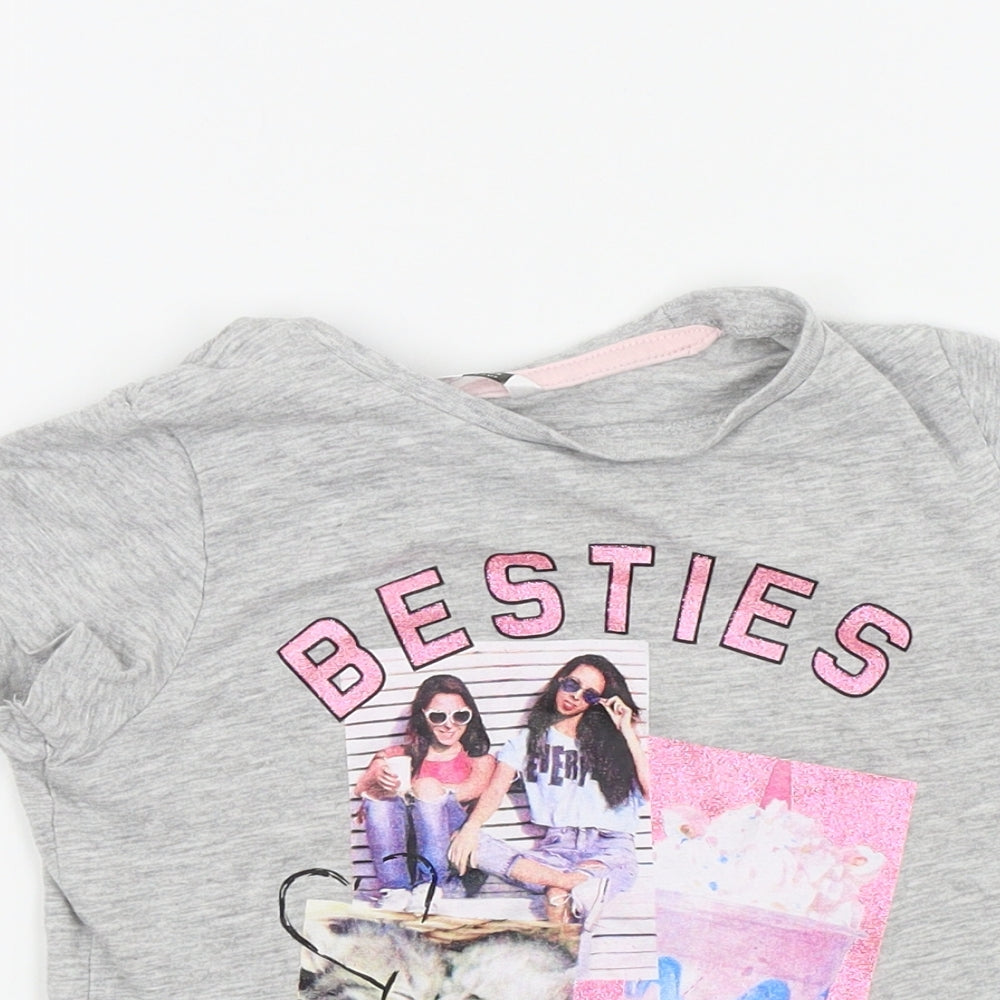 pep&co Girls Grey Colourblock  Basic T-Shirt Size 6-7 Years