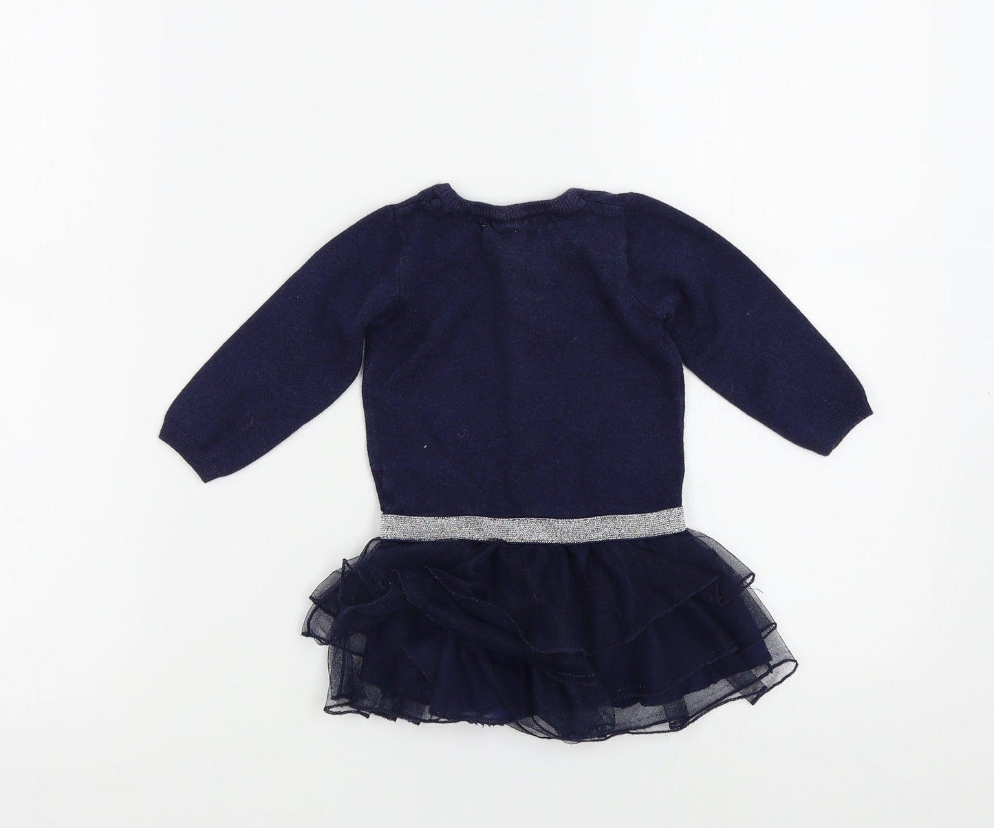 name it Girls Blue Colourblock  Pullover Jumper Size 9-12 Months
