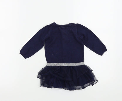 name it Girls Blue Colourblock  Pullover Jumper Size 9-12 Months