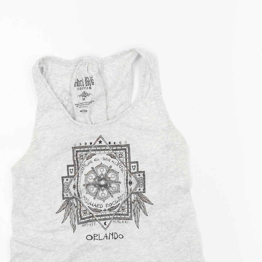 Womens UK Size M Hard Rock Grey Basic T-Shirt