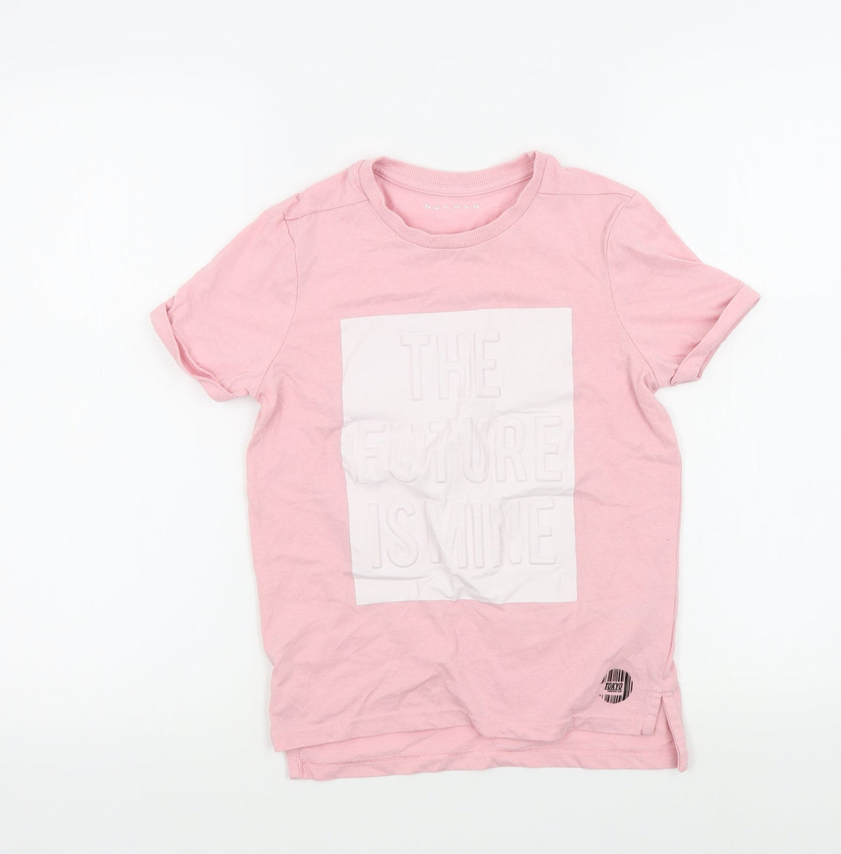 Additional front view of Nutmeg girls’ pink colourblock basic t-shirt, size 10, years