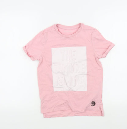 Additional front view of Nutmeg girls’ pink colourblock basic t-shirt, size 10, years