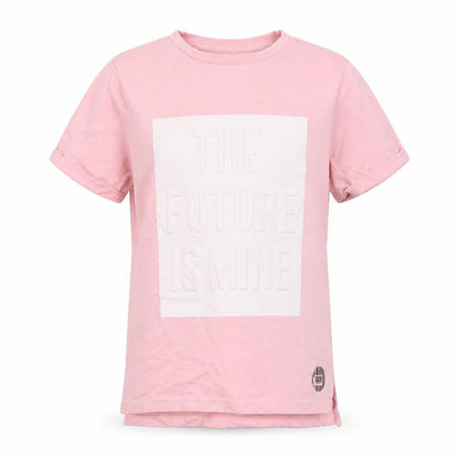 Front view of Nutmeg girls’ pink colourblock basic t-shirt, size 10, years
