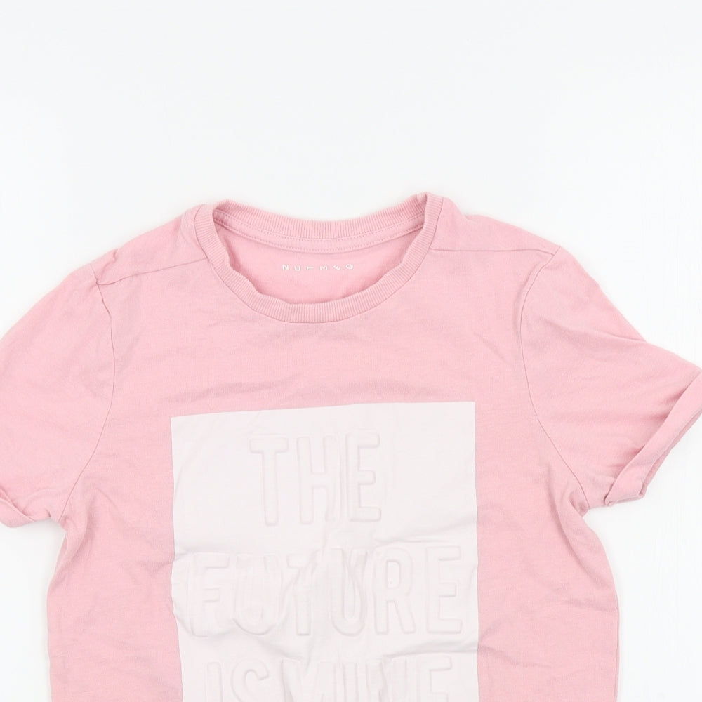 Close-up detail of Nutmeg girls’ pink colourblock basic t-shirt, size 10, years