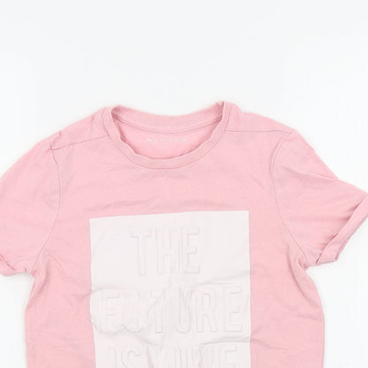 Close-up detail of Nutmeg girls’ pink colourblock basic t-shirt, size 10, years