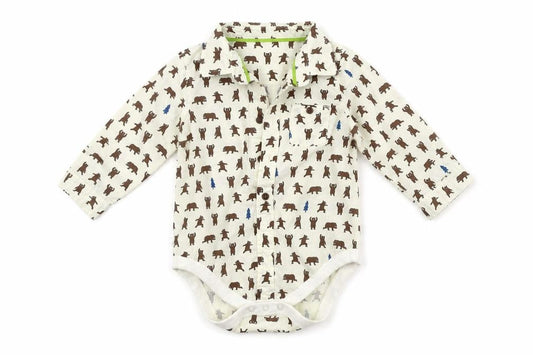 Front view of Marks & Spencer boys’ beige colourblock babygrow one-piece, size 6-9, months