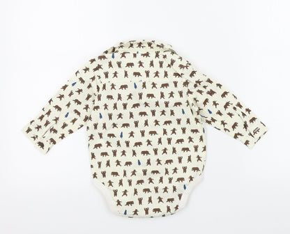 M&S Boys Beige Colourblock  Babygrow One-Piece Size 6-9 Months
