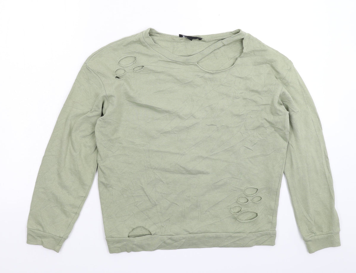 Additional front view of Atmosphere women’s green pullover sweatshirt, size UK 8, - distressed