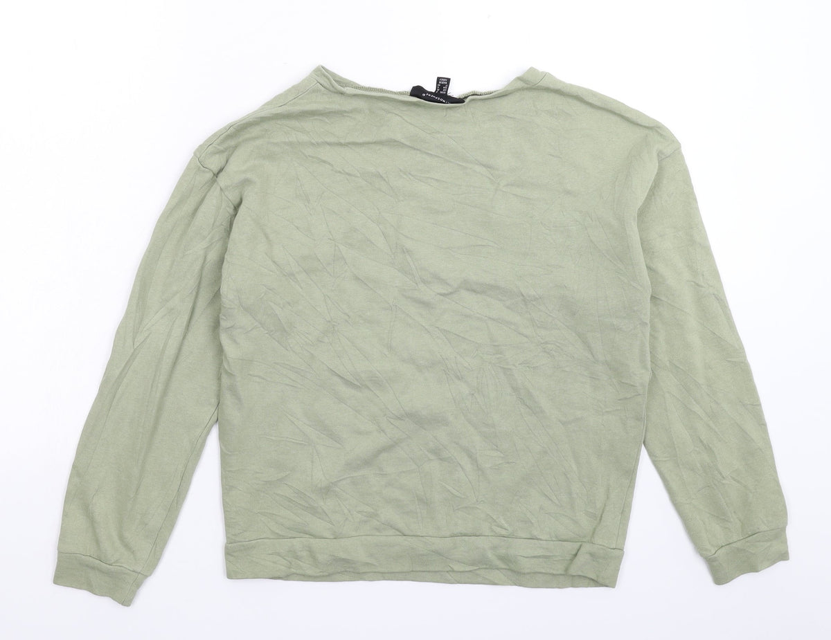 Back view of Atmosphere women’s green pullover sweatshirt, size UK 8, - distressed