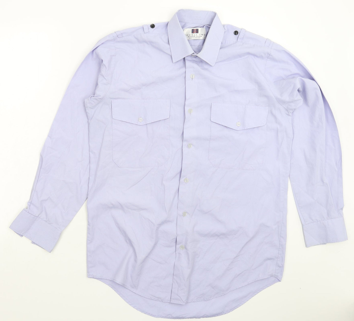 Mens UK Size 16 Double TWO Blue  Button-Up Long Sleeve Casual Shirt