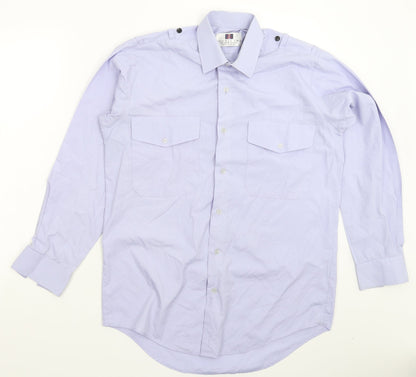 Mens UK Size 16 Double TWO Blue  Button-Up Long Sleeve Casual Shirt