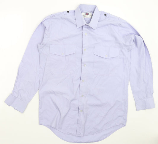 Mens UK Size 16 Double TWO Blue  Button-Up Long Sleeve Casual Shirt