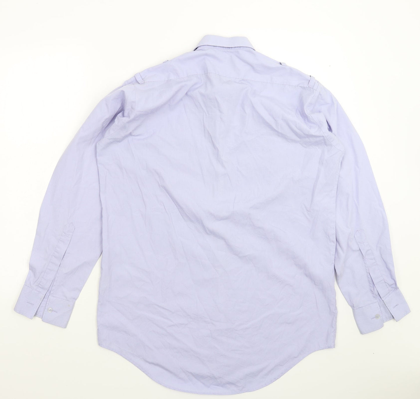 Mens UK Size 16 Double TWO Blue  Button-Up Long Sleeve Casual Shirt