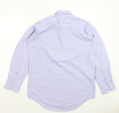 Mens UK Size 16 Double TWO Blue  Button-Up Long Sleeve Casual Shirt