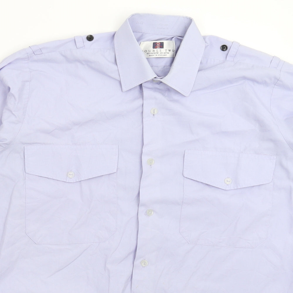 Mens UK Size 16 Double TWO Blue  Button-Up Long Sleeve Casual Shirt