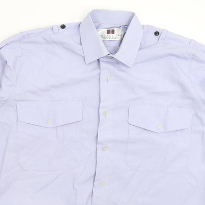 Mens UK Size 16 Double TWO Blue  Button-Up Long Sleeve Casual Shirt