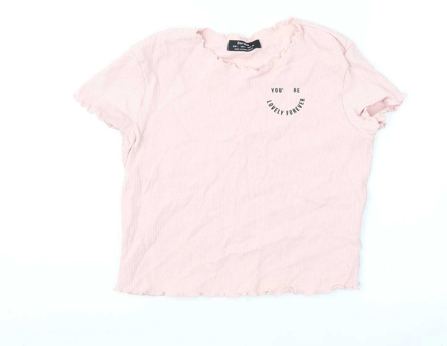 Bershka Womens Pink   Cropped T-Shirt Size L