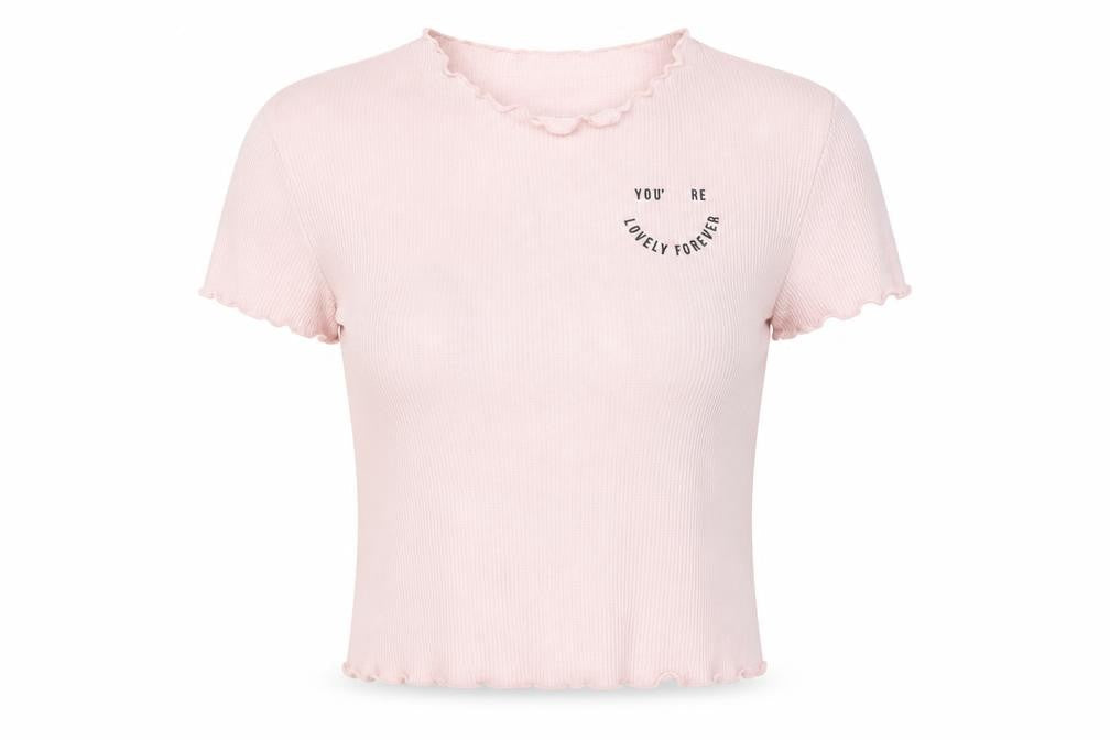 Womens UK Size L Bershka Pink Cropped T-Shirt