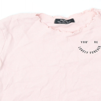 Bershka Womens Pink   Cropped T-Shirt Size L