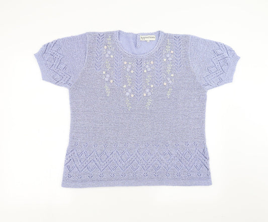 Affections Womens Blue   Pullover Jumper Size XL  - Floral embroidery