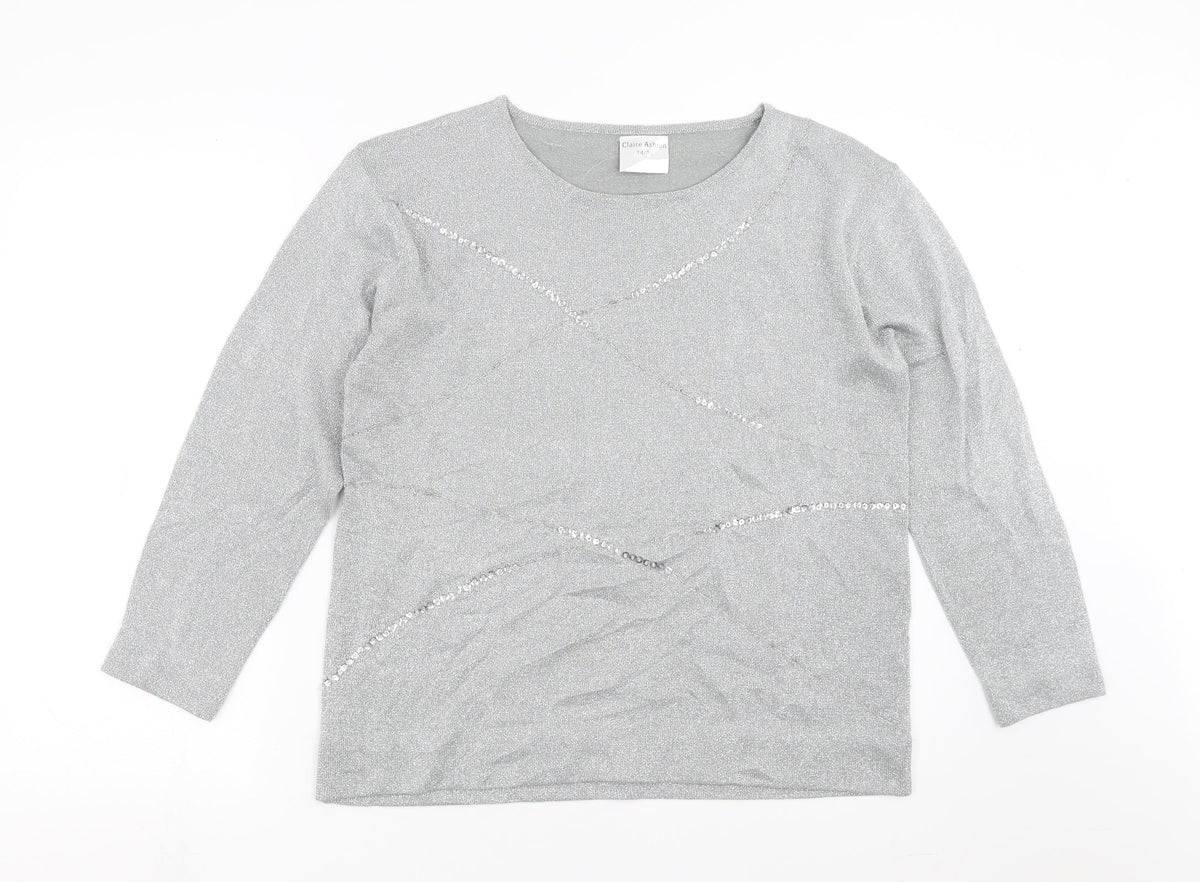 Claire Ashton Womens Silver   Pullover Jumper Size 14  - beaded, sequins