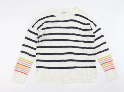 George Womens White Striped Knit Pullover Jumper Size M
