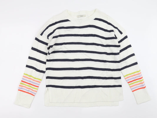 George Womens White Striped Knit Pullover Jumper Size M