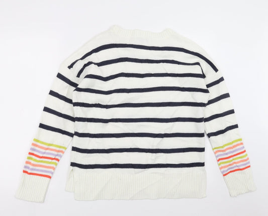 George Womens White Striped Knit Pullover Jumper Size M