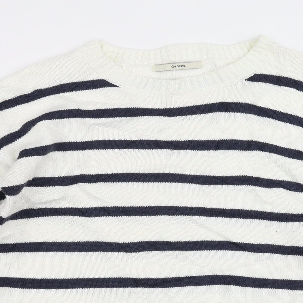 George Womens White Striped Knit Pullover Jumper Size M