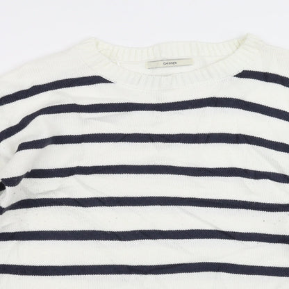 George Womens White Striped Knit Pullover Jumper Size M