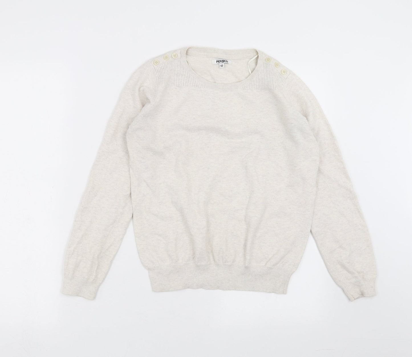PEP&CO Girls Beige  Knit Pullover Jumper Size 12 Years  - Button detail