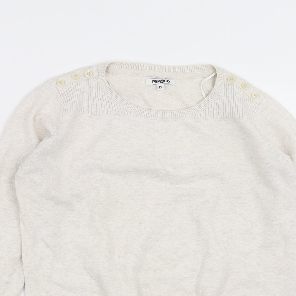 PEP&CO Girls Beige  Knit Pullover Jumper Size 12 Years  - Button detail