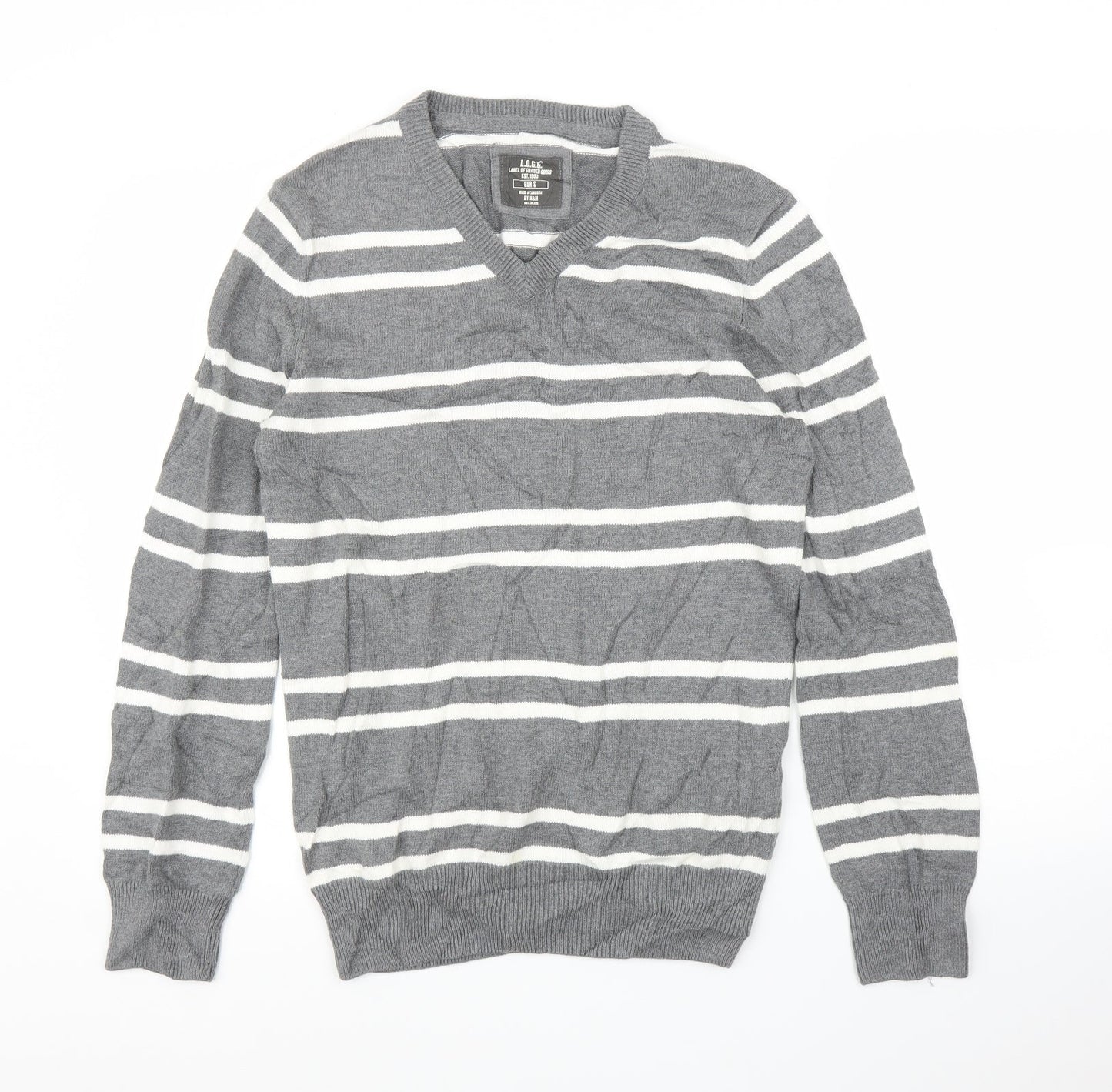 H&M Mens Grey Striped  Pullover Jumper Size S