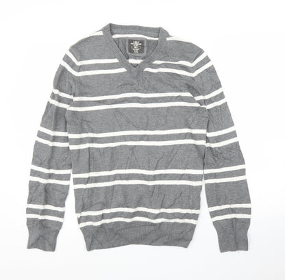 H&M Mens Grey Striped  Pullover Jumper Size S