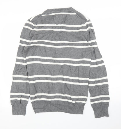 H&M Mens Grey Striped  Pullover Jumper Size S