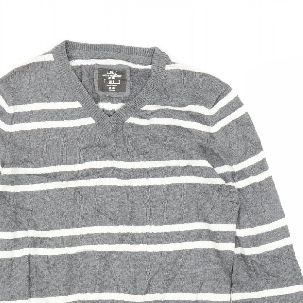 H&M Mens Grey Striped  Pullover Jumper Size S