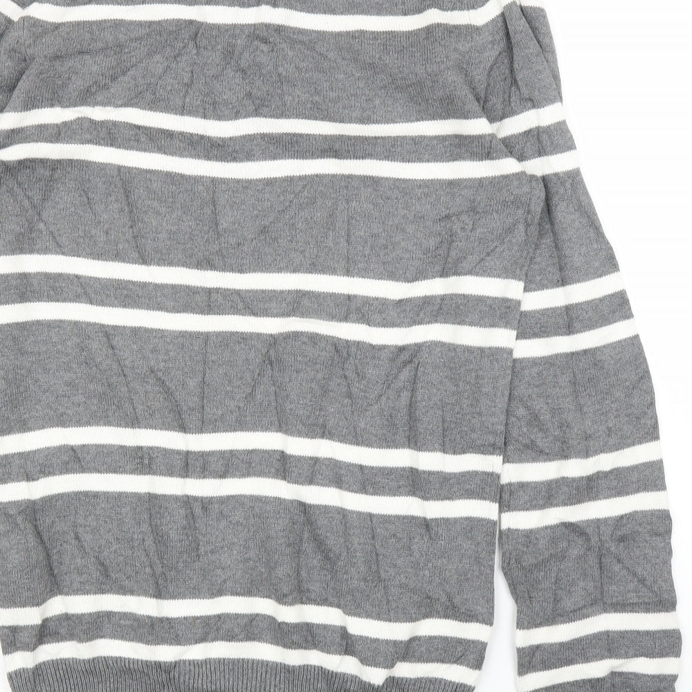 H&M Mens Grey Striped  Pullover Jumper Size S