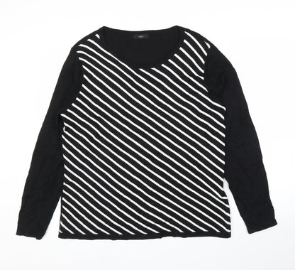 M&Co Womens Black Striped  Pullover Jumper Size 16