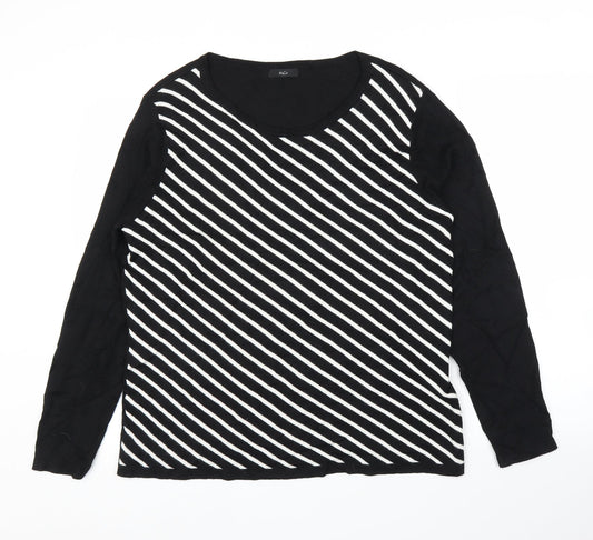 M&Co Womens Black Striped  Pullover Jumper Size 16