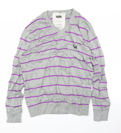 FCUK Mens Grey Striped  Pullover Jumper Size M