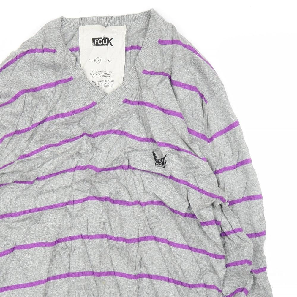 FCUK Mens Grey Striped  Pullover Jumper Size M