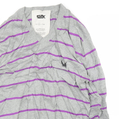 FCUK Mens Grey Striped  Pullover Jumper Size M