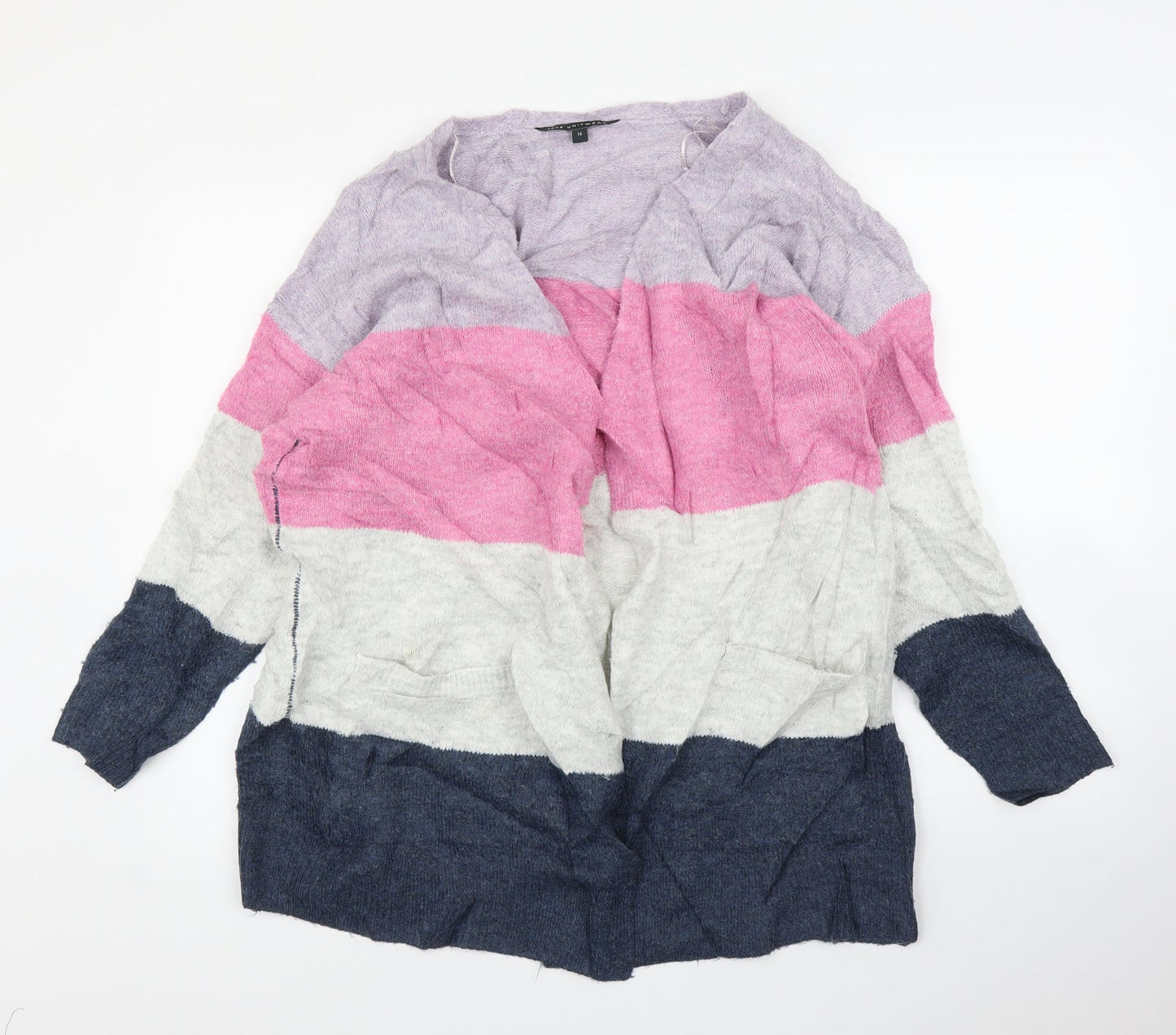 Love Knitwear Womens Purple Striped  Cardigan Jumper Size 14