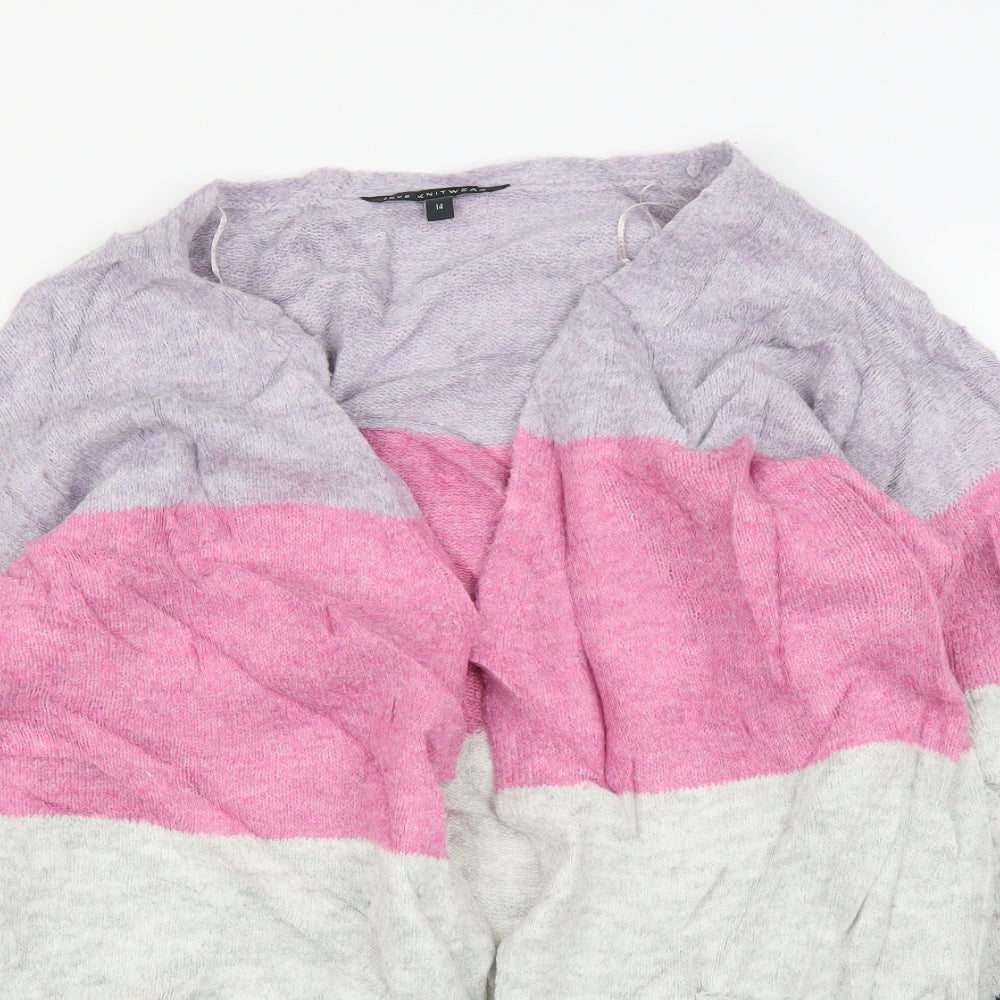 Love Knitwear Womens Purple Striped  Cardigan Jumper Size 14