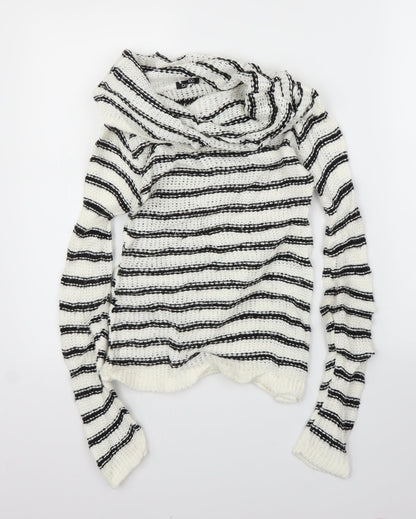 Boohoo Womens White Striped  Pullover Jumper Size M