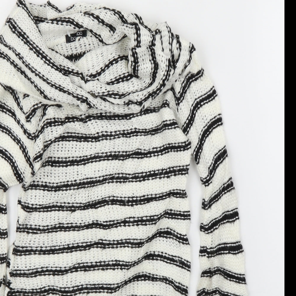 Boohoo Womens White Striped  Pullover Jumper Size M