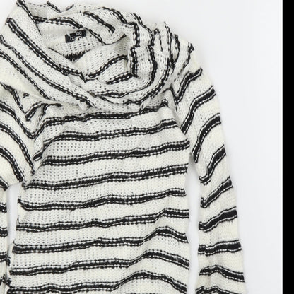 Boohoo Womens White Striped  Pullover Jumper Size M