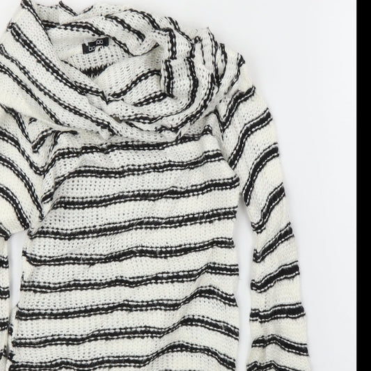 Boohoo Womens White Striped  Pullover Jumper Size M